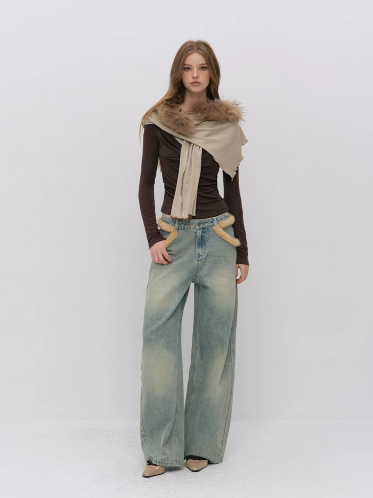 Vintage Fur Trim Cape Scarf