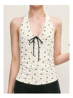 White Star Print Halter Top