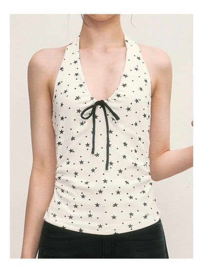 White Star Print Halter Top