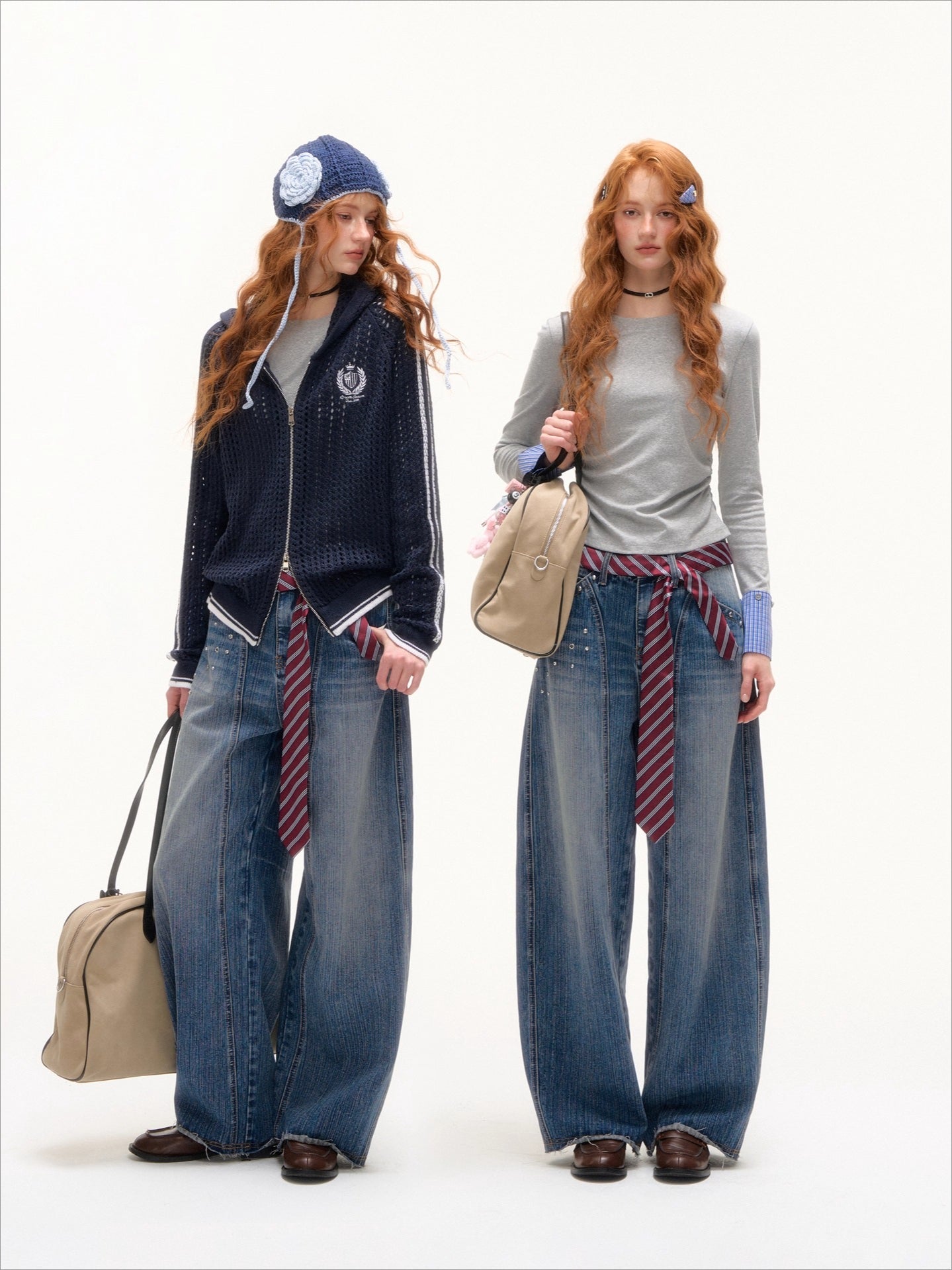 Blue Vintage Studded Wide-Leg Jeans