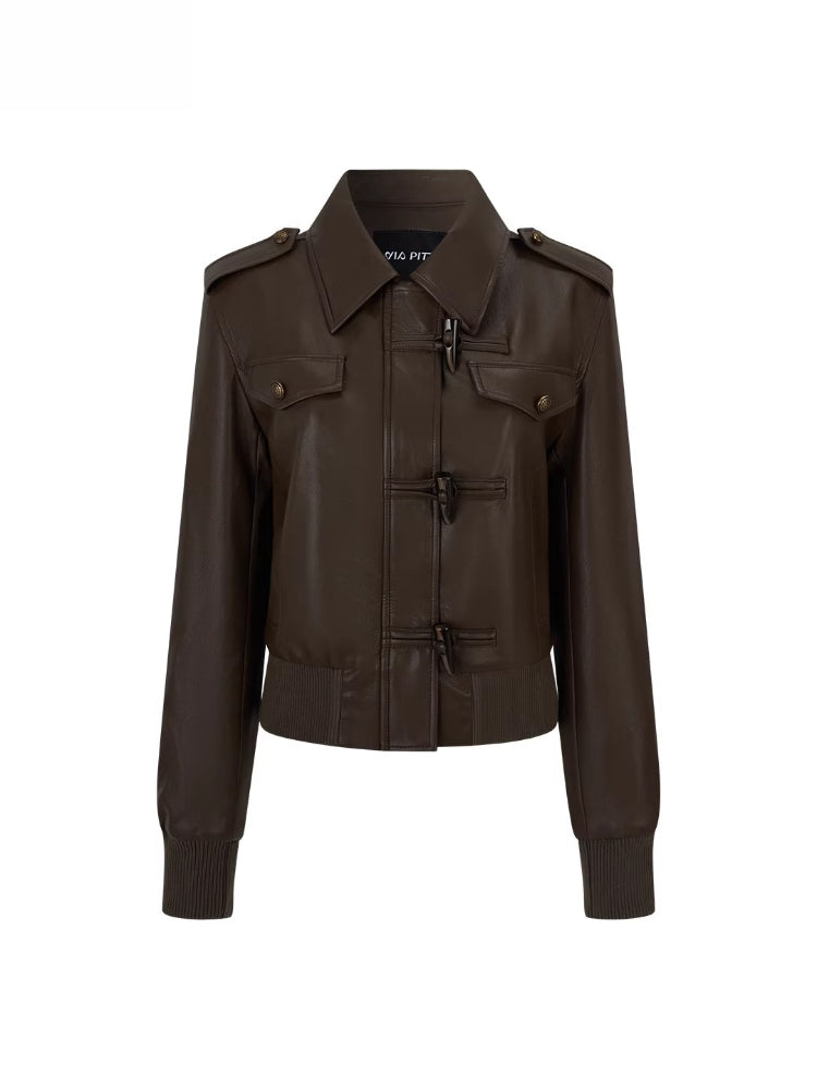 Cropped PU Leather Moto Jacket