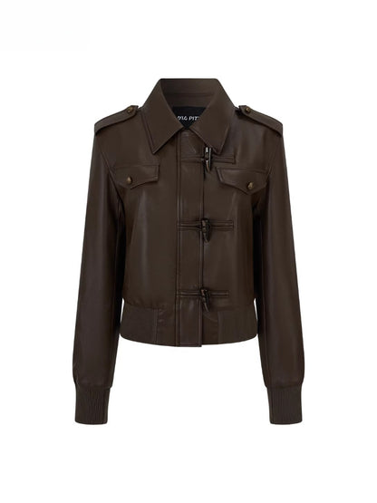 Cropped PU Leather Moto Jacket