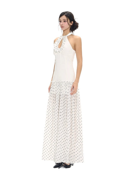 Polka Dot Print Cutout Halter Dress