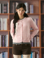 Soft Cable Knit Contrast Cardigan Sweater