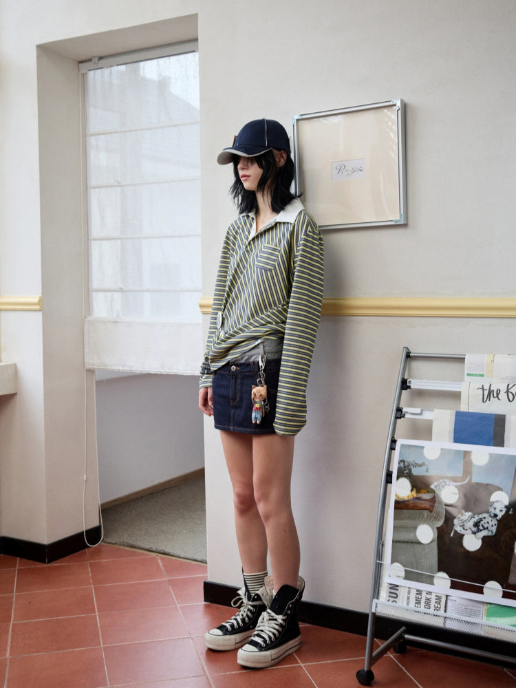 Fake Two-Piece Spliced Double Waistband Skirt