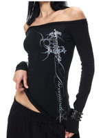 Gothic Off-Shoulder Printed Top