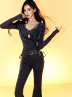 Slim Fit Knit Bell Bottom Pants Knitted Set