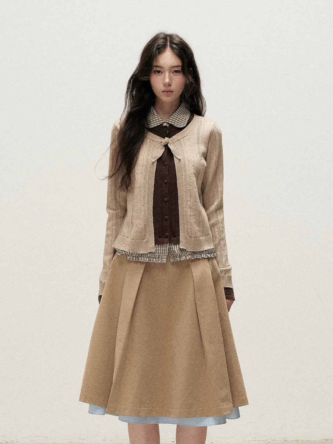 Plaid Collar Layered Knit Top