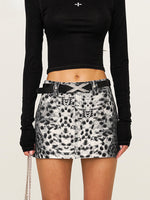 Leopard Print Mid - High Waist Rivet Midi Skirt