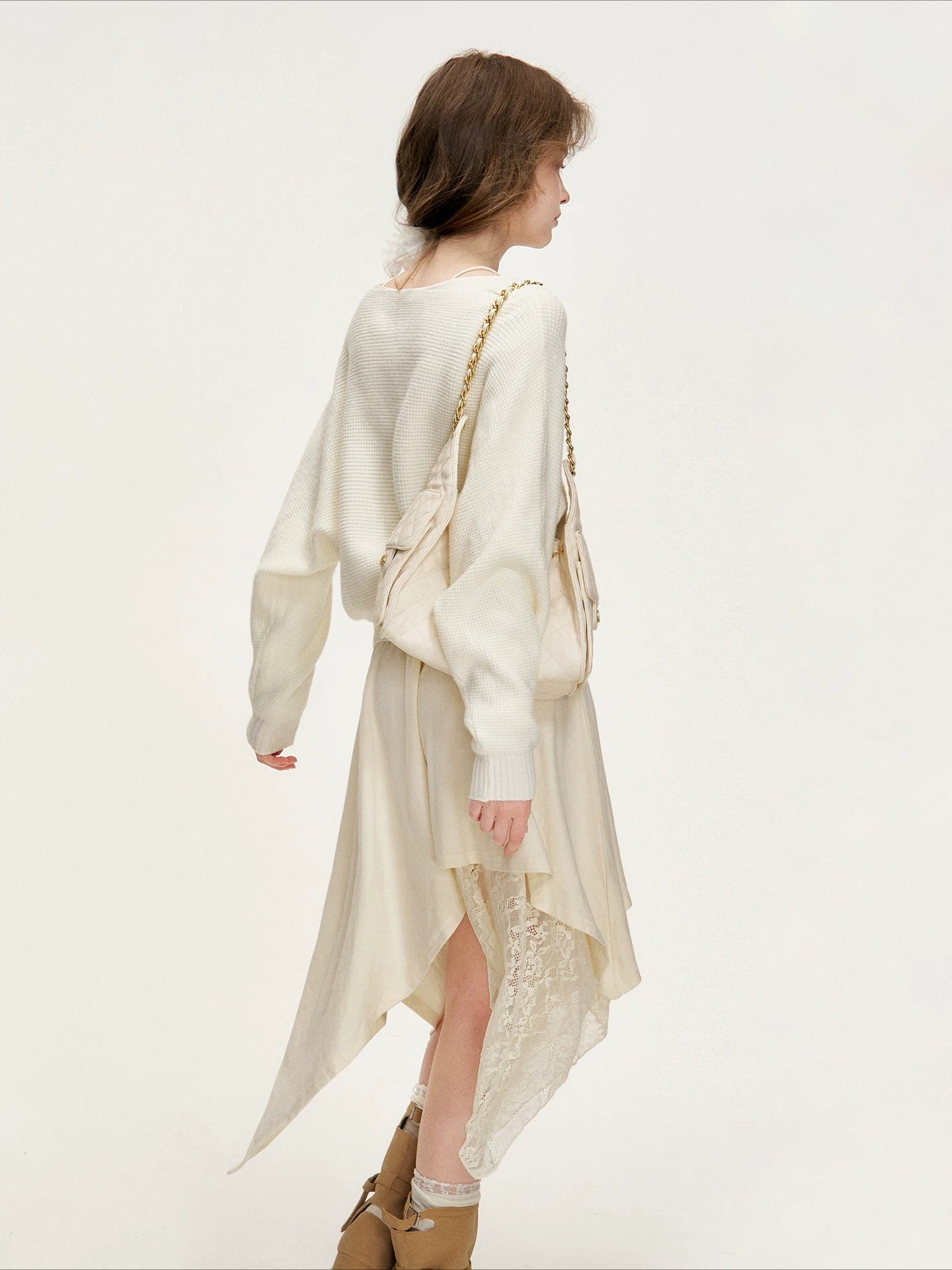 Apricot Lace Ruched Dress