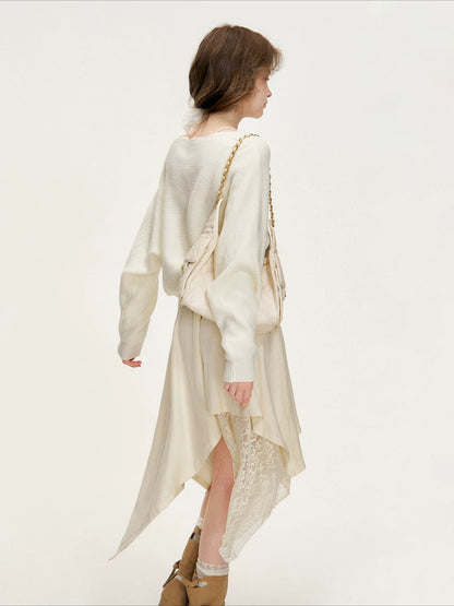 Apricot Lace Ruched Dress