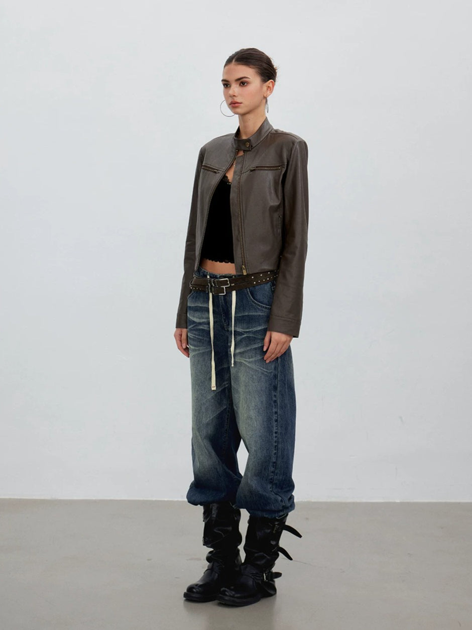 Ombré Whisker Drawstring Straight Jeans