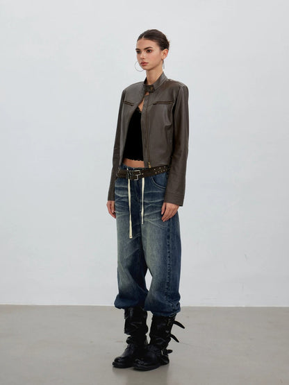 Ombré Whisker Drawstring Straight Jeans