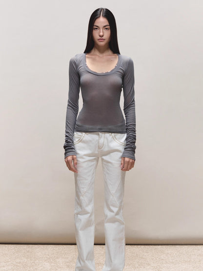 Sheer Print Open-Back Knit Top