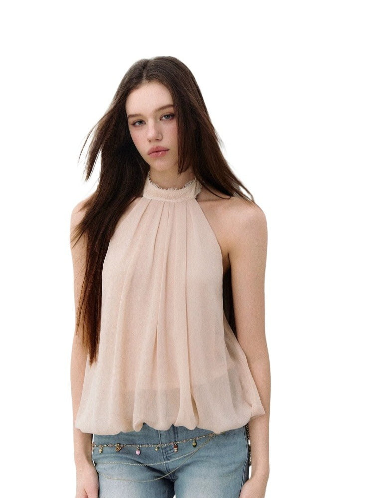Pleated Halter Chiffon Top