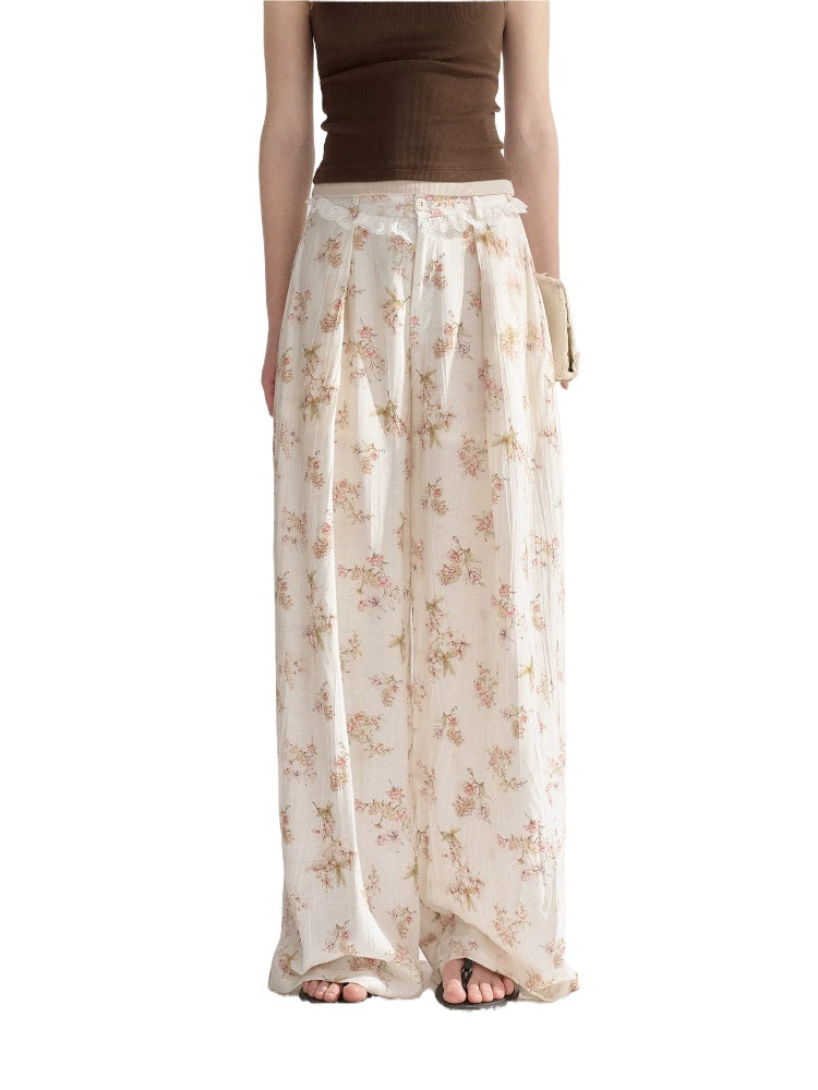 Floral Lace Wide-Leg Pants