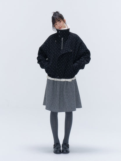 Detachable Faux Fur Polka Dot Parka