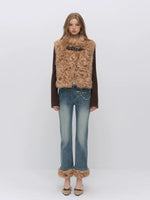 Leopard Faux Fur Sleeve Vest Jacket
