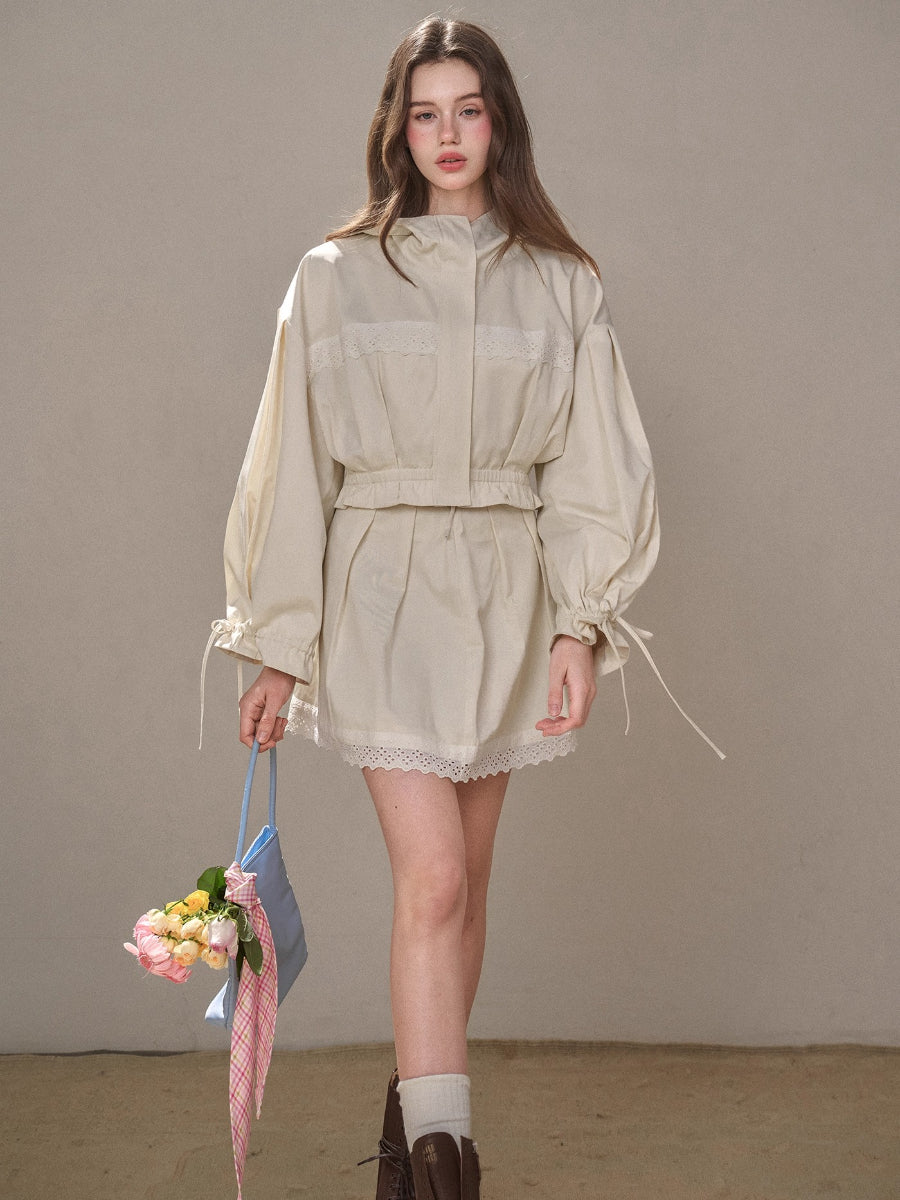 "A Cup of Milk" Relaxed Cotton Trench &amp; Skirt Set