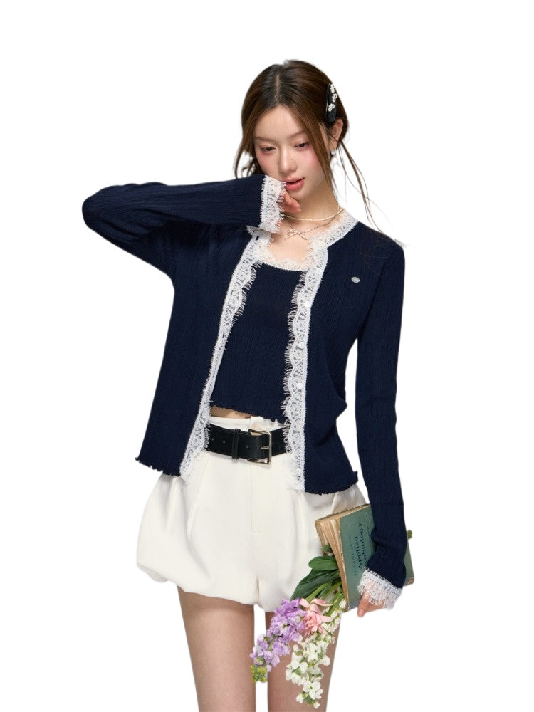 Lace Knit Cardigan Set