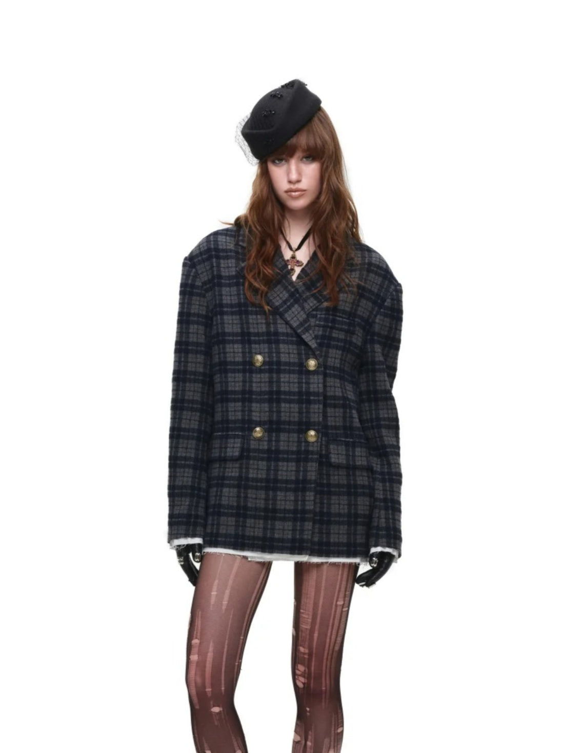 Vintage Plaid Oversized Wool Blazer