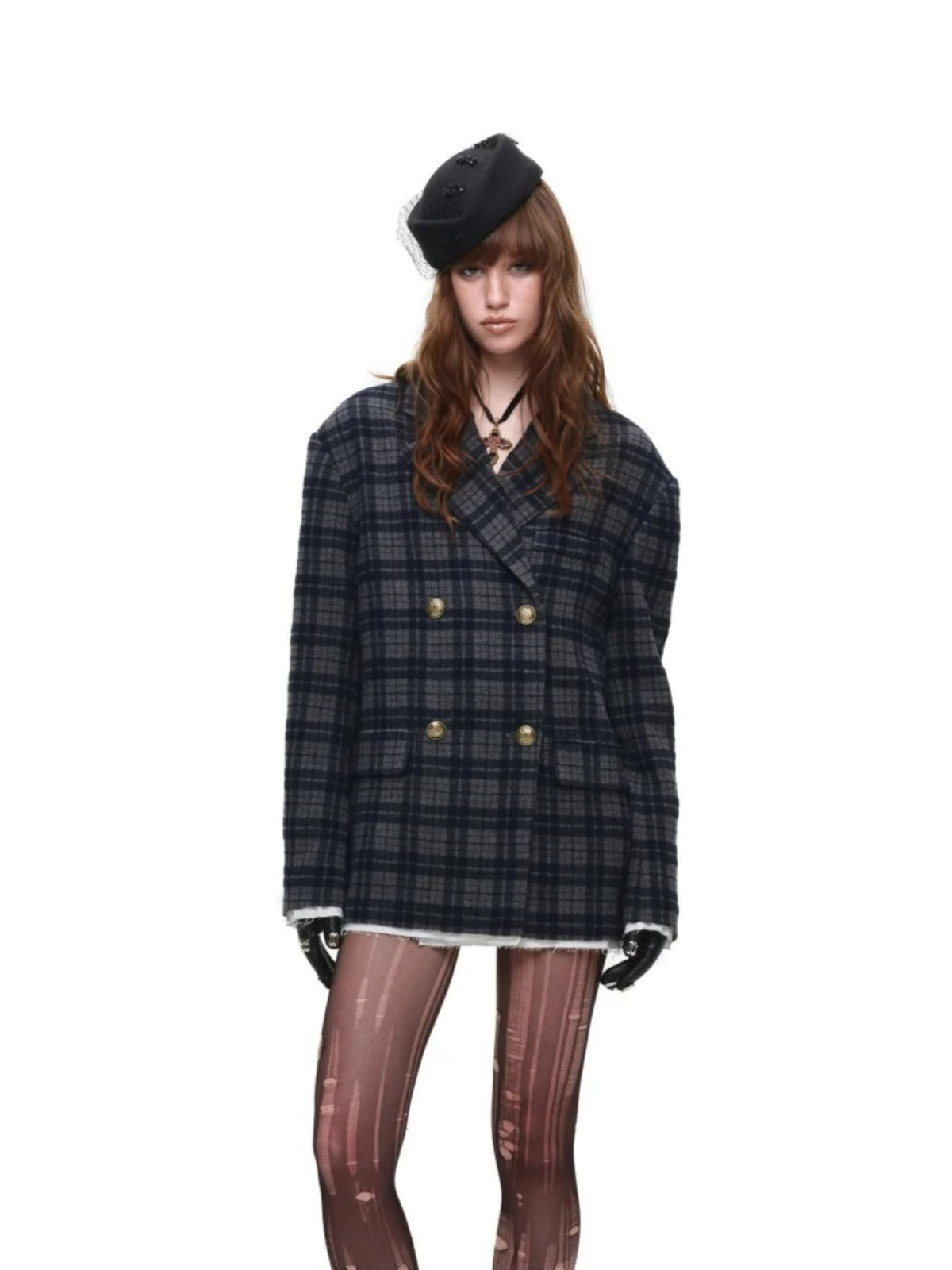 Vintage Plaid Oversized Wool Blazer