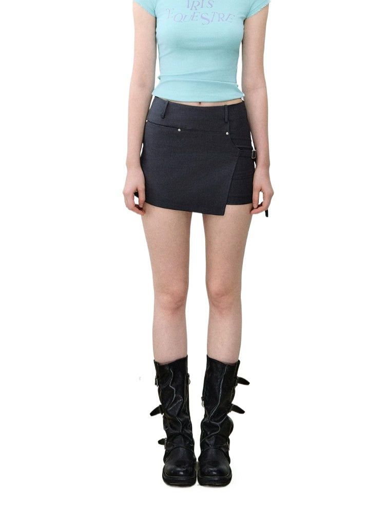 Blade Buckle Asymmetric Mini Skirt