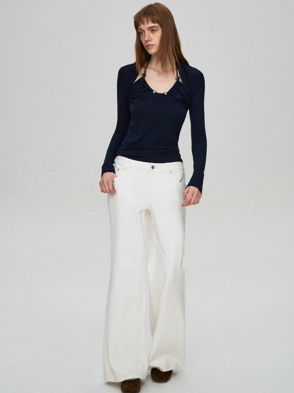 Lyocell Wool Pleated Beaded Tee
