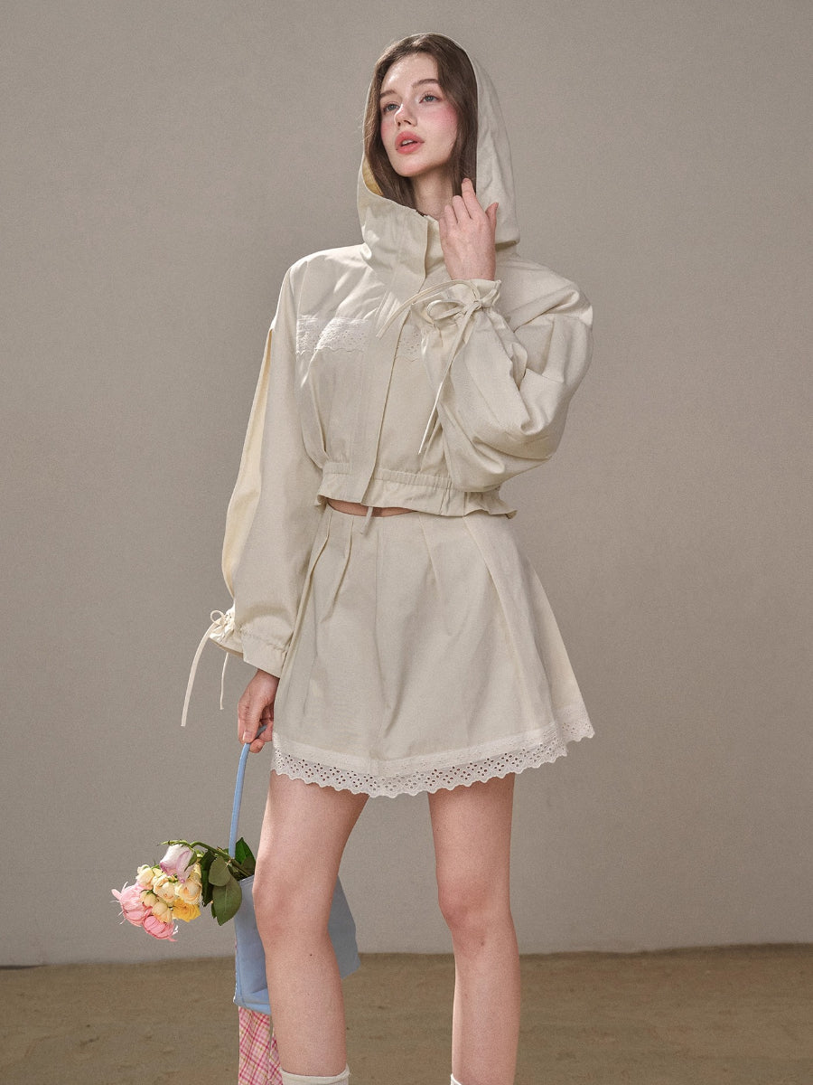 "A Cup of Milk" Relaxed Cotton Trench &amp; Skirt Set