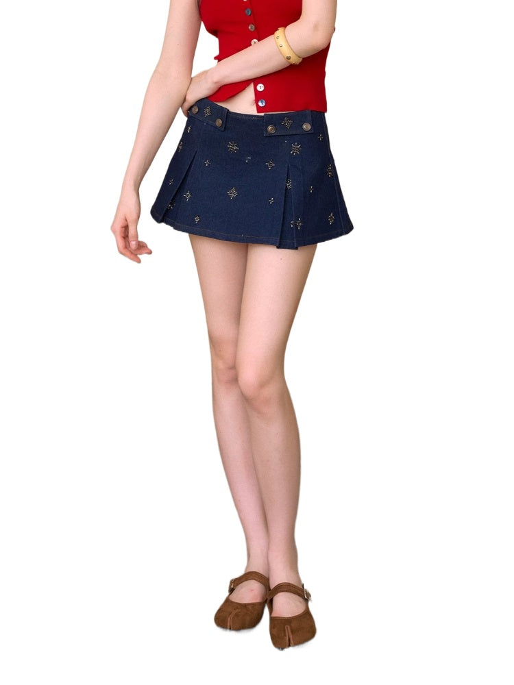 Embroidered Denim Skort