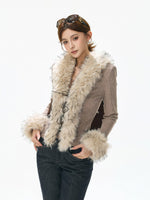 Faux Fur Collar Knit Cardigan Top