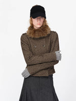 British Vintage Wool Fur Collar Coat