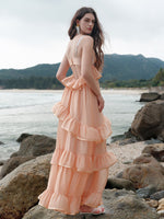 Ruffled Spaghetti Strap Backless Dress