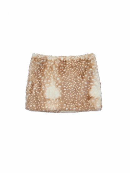 Vintage Deer Print Faux Fur Skirt
