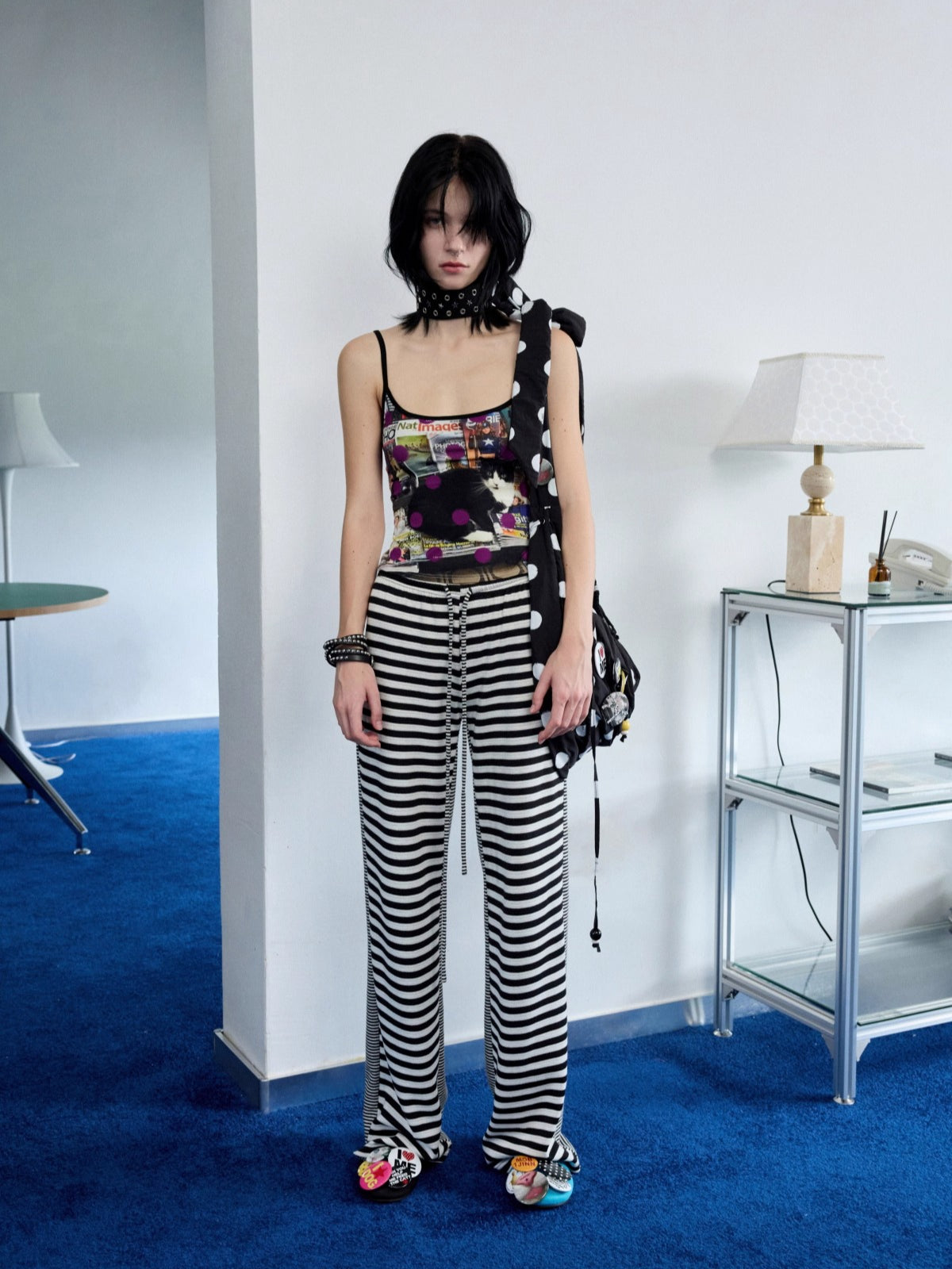 Polka Dot Ruched Dumpling Shoulder Bag