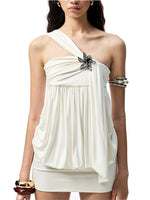 One-Shoulder Knotted Bud-shaped Strapless Dress