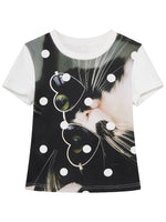 Playful Cat Print Short Sleeve Tee