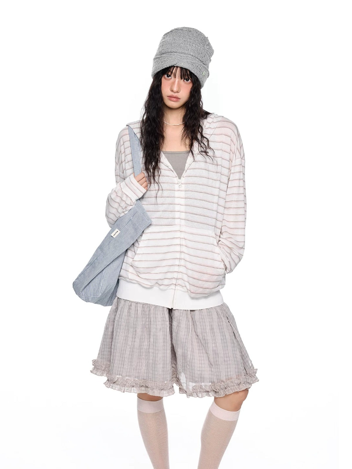 Striped Hooded Long Sleeve Top
