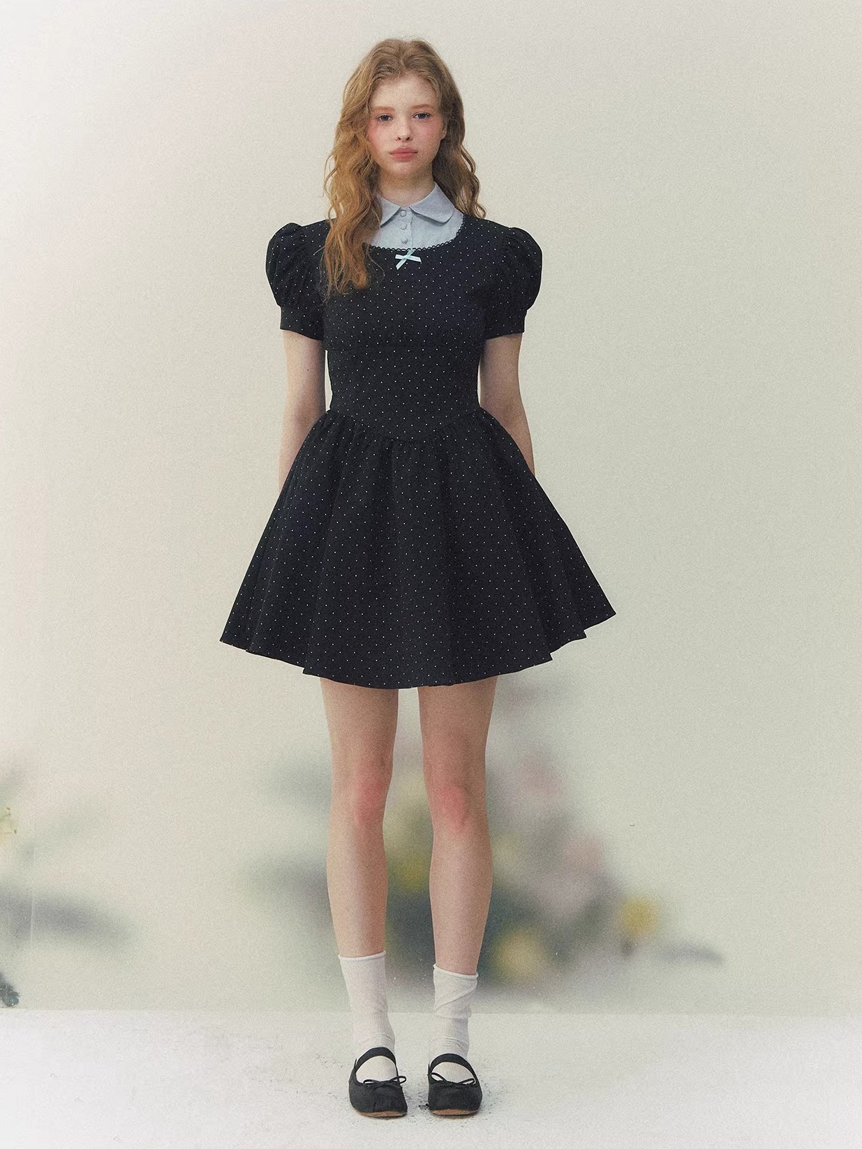 Navy Polka Dot Puff Dress