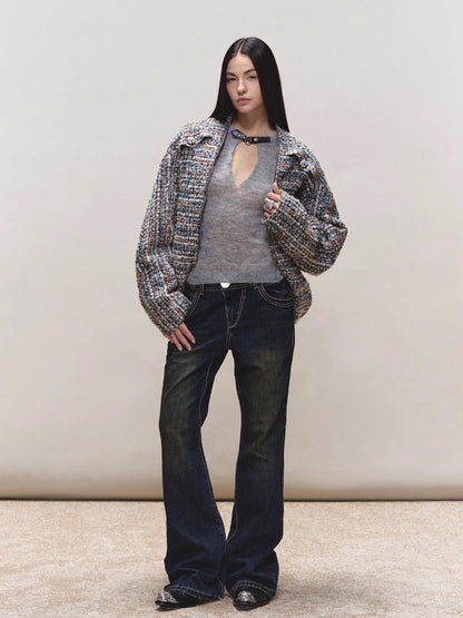 Wool Diamond-Stitch Tweed Jacket