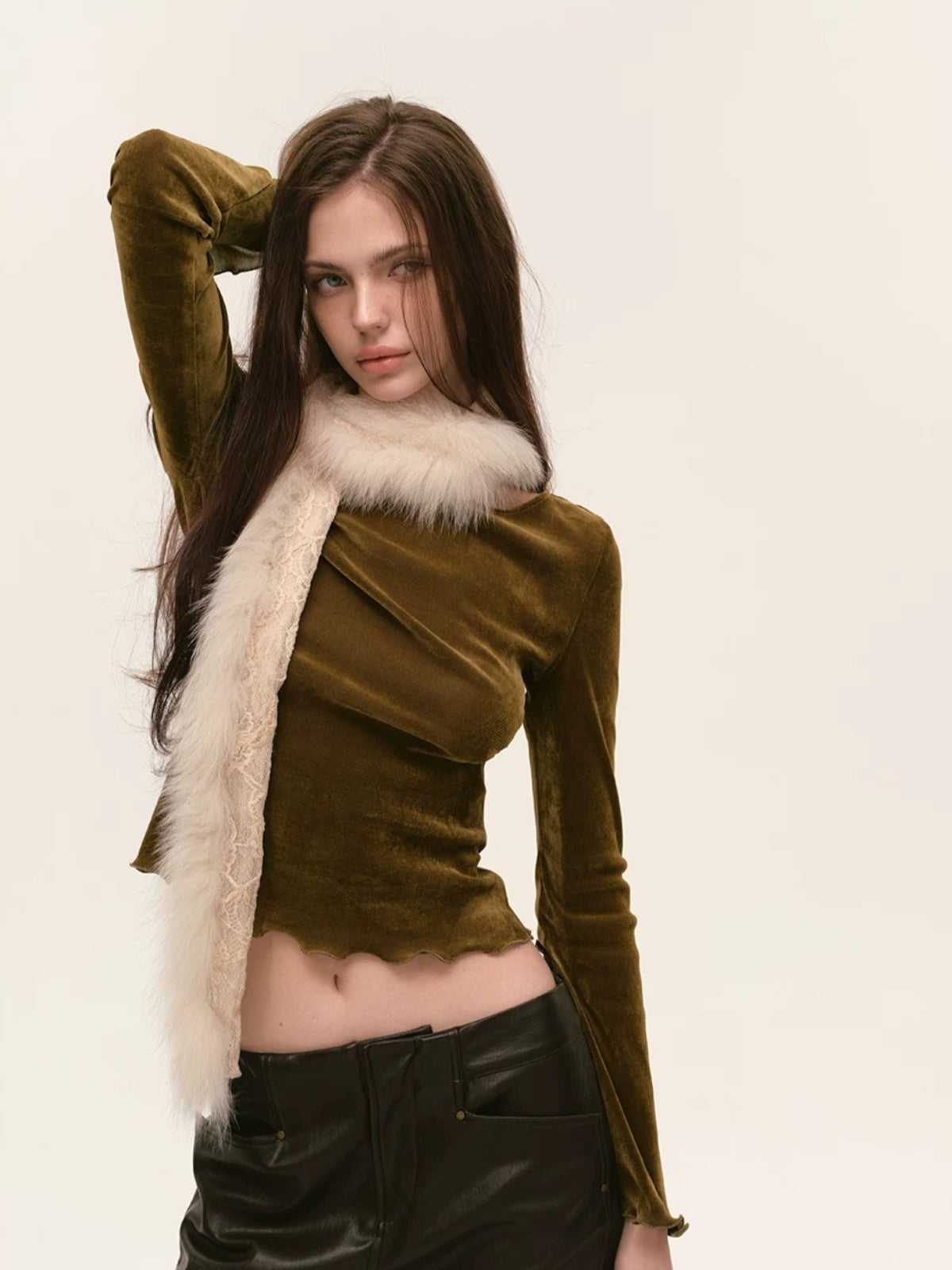 Ivory Lace Fox Fur Scarf
