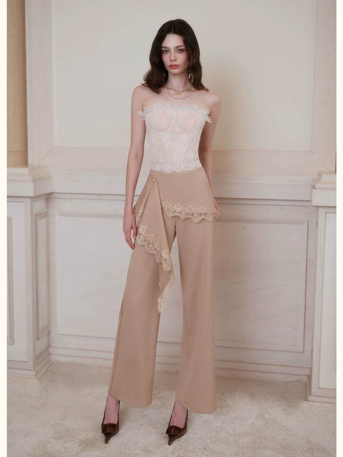 Lace Wide Leg Suit Pants