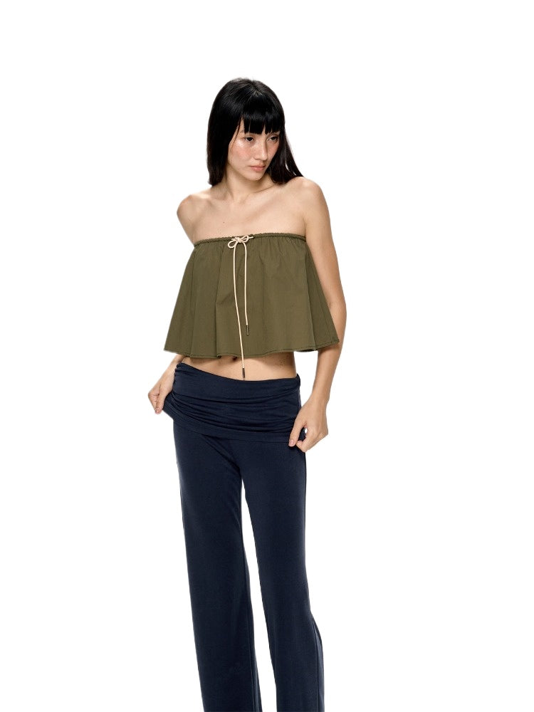 Blue &amp; Green Backless Drawstring Bandeau Top