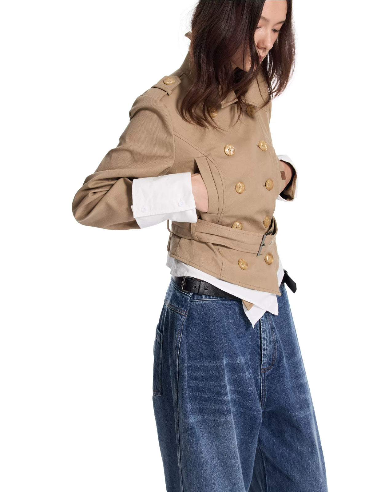 Faux Layered Cropped Trench Jacket