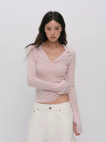 Ribbed Wool Polo Top