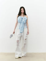 White Rhinestones Ripped Jeans
