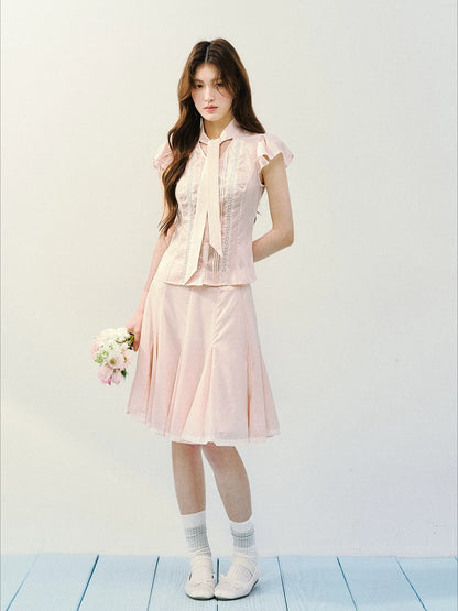 Silk Tie Blouse &amp; Skirt Set