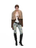 Suede Detachable Fur Collar Coat