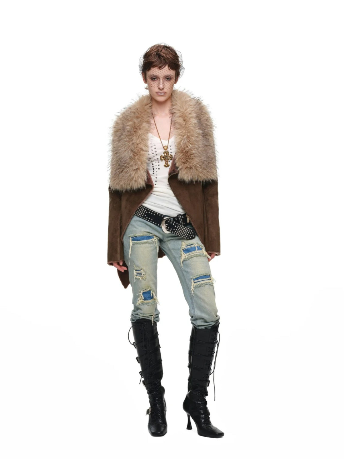 Suede Detachable Fur Collar Coat