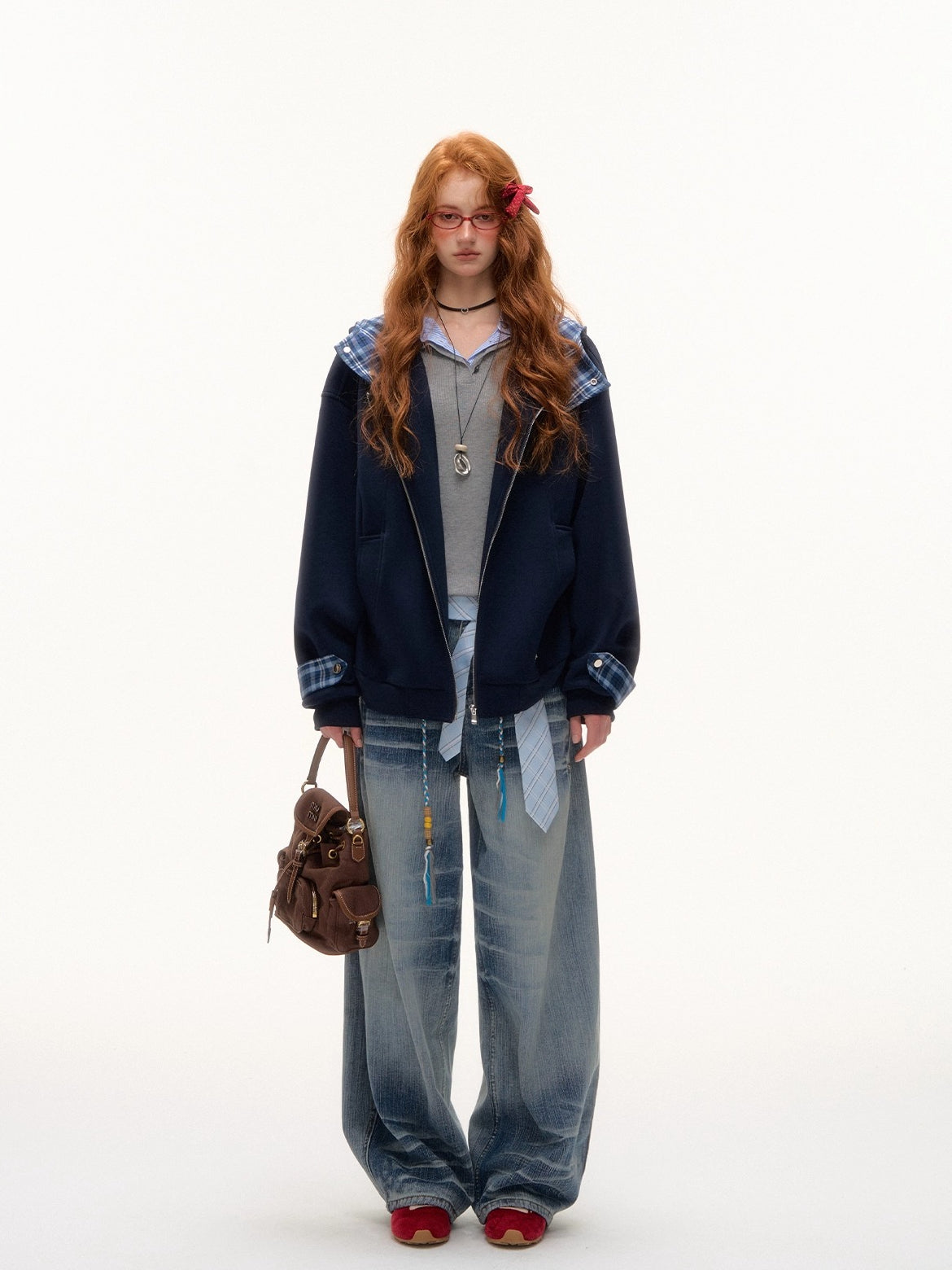 Blue Beaded Washed Denim Pants